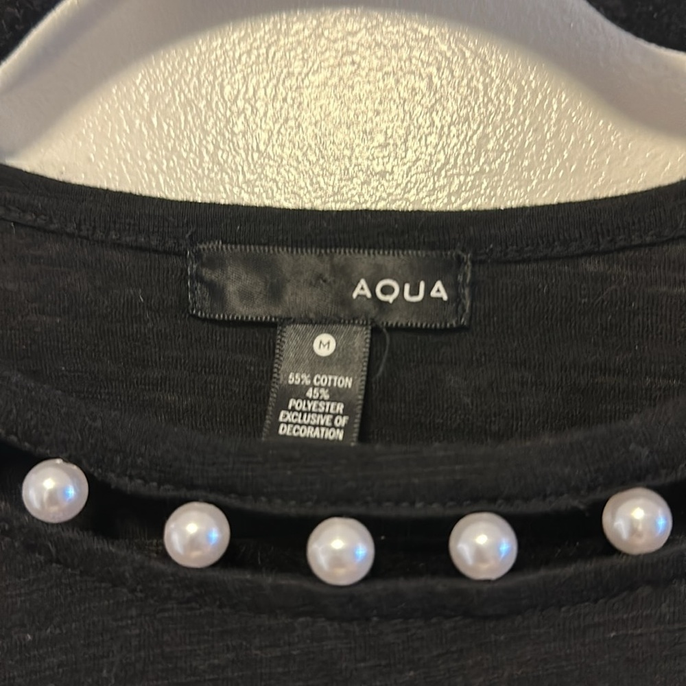 Aqua Black Pearl-Trim Flutter Sleeve Top - Picture 3 of 5